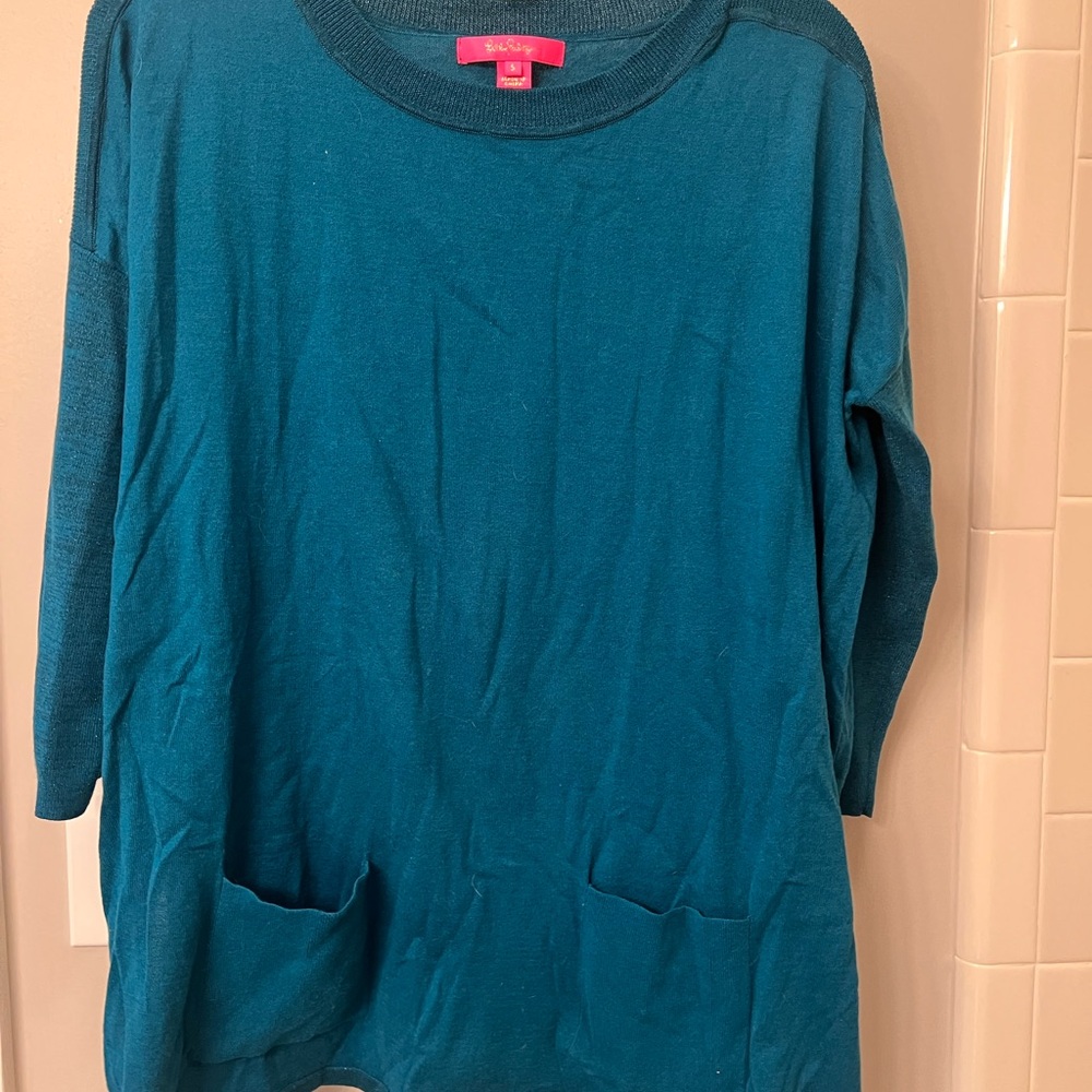 Teal Knit Sweater with Pockets